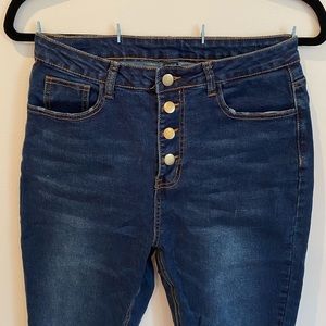 High-Waisted 4-Button Dark Wash Skinny Jeans